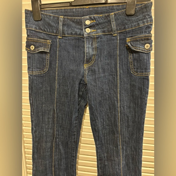 J. Galt Brandy Melville Y2K Flare Leg Low Rise Cargo Pocket Denim Blue Jeans S - Picture 4 of 5